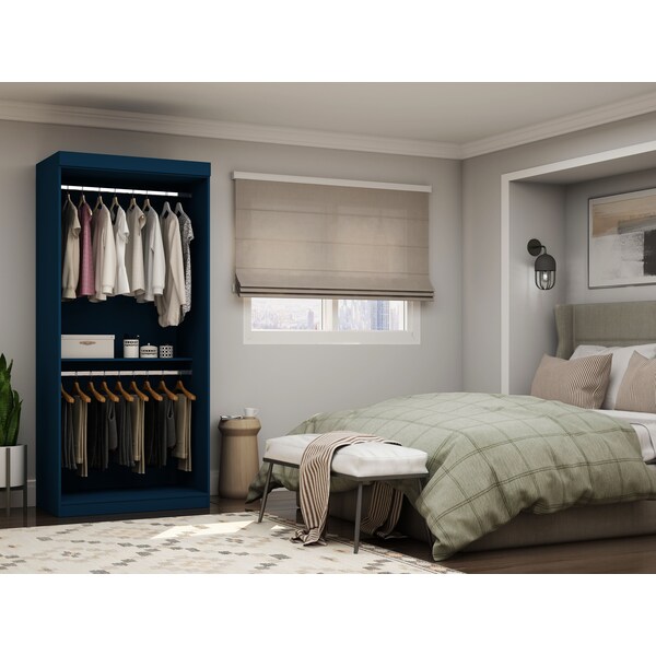 Manhattan Comfort Mulberry 35.9" Open Double Hanging Wardrobe Closet in Tatiana Midnight Blue - 161GMC4