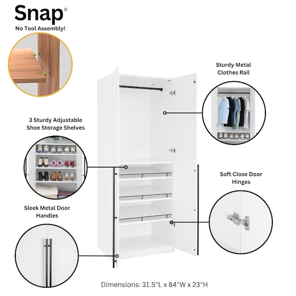 Manhattan Comfort Lee Module Wardrobe Closet in White, 3PK - 3-WC00123-WH