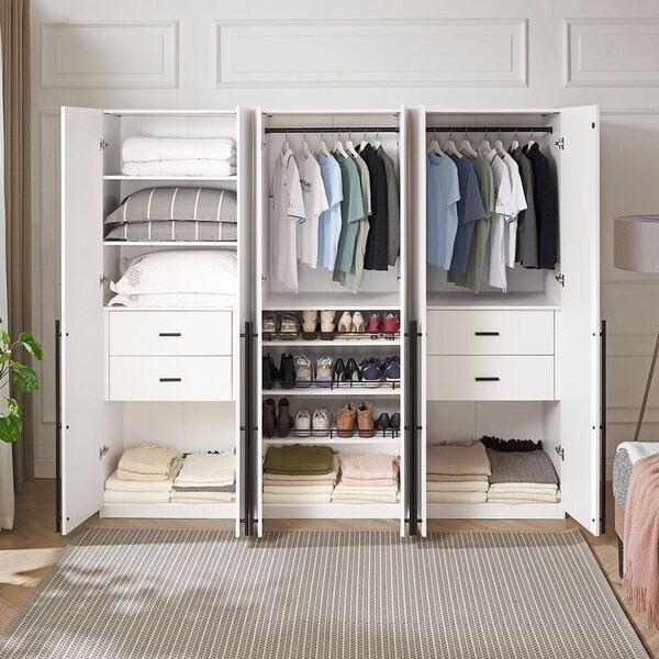 Manhattan Comfort Lee Module Wardrobe Closet in White, 3PK - 3-WC00123-WH