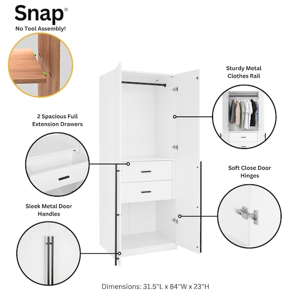 Manhattan Comfort Lee Module Wardrobe Closet in White, 3PK - 3-WC00123-WH