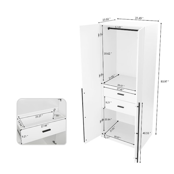 Manhattan Comfort Lee Module Wardrobe Closet in White, 3PK - 3-WC00123-WH