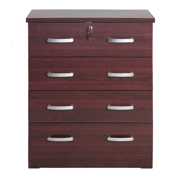 Kd Muebles De Dormitorio 39 x 29 x 16 in. Cindy 4 Drawer Chest Wooden Dresser with Lock, Mahogany - KD2821384