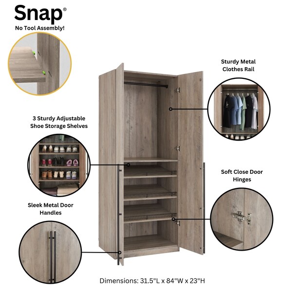 Manhattan Comfort Lee Wardrobe Closet 3.0 in Rustic Grey, 2PK - 2-WC003-GY