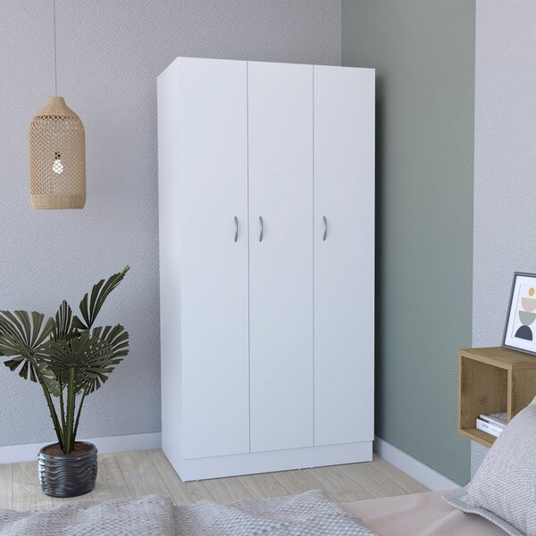 Tuhome Ohio Armoire Wardrobe with 3-Doors. 2-Drawers. and 4-Tier Shelves -White - CLB9031