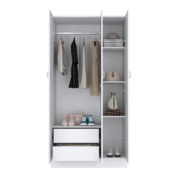 Tuhome Ohio Armoire Wardrobe with 3-Doors. 2-Drawers. and 4-Tier Shelves -White - CLB9031