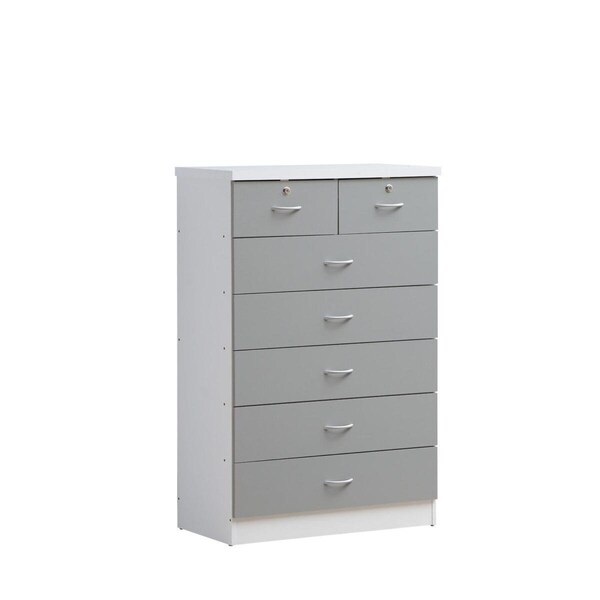 Hodedah Hodedah HI70DR GREY 48 x 18 x 31.5 in. 7-Drawer Chest with Locks on 2-Top Drawers; Grey - HI70DR GREY