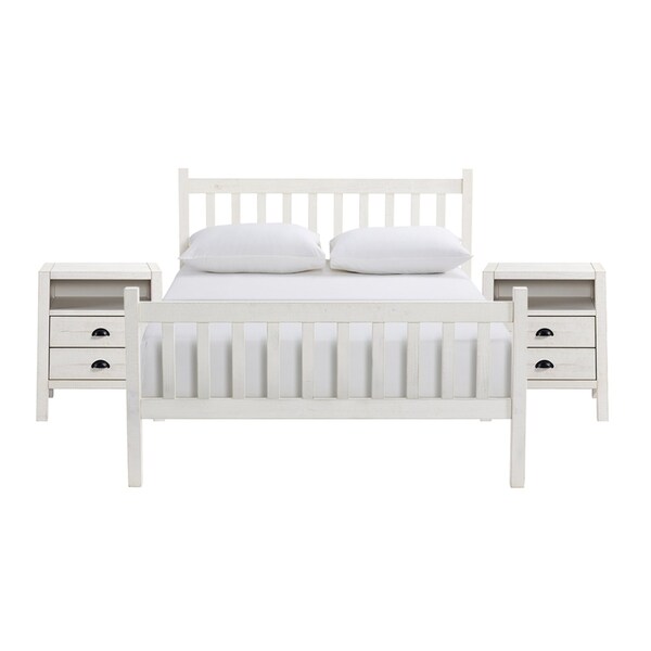 Alaterre Furniture Windsor 3-Piece Bedroom Set with Slat Full Bed and 2 Nightstands, White - ANWI2031R4