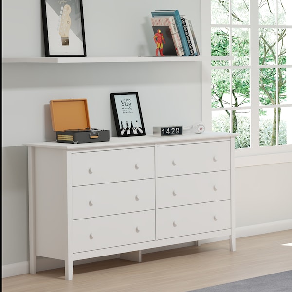 Alaterre Furniture Simplicity Wood 6-Drawer Dresser, White - AJSP03WH