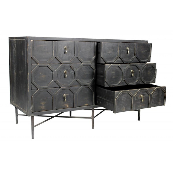 Gfancy Fixtures 48 in. Solid Wood Six Drawer Double Dresser, Dark Brown - GF3111243