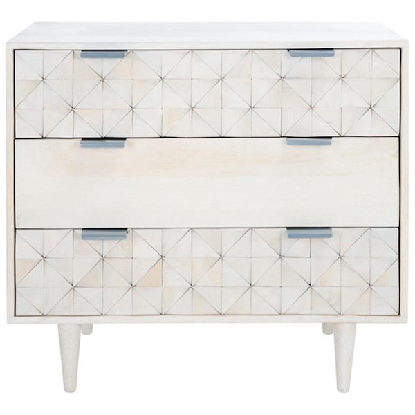 Safavieh Zinnia 3 Drawer Chest; White Wash & Silver - CHS9000B