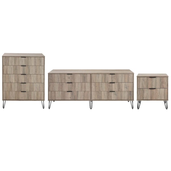 Manhattan Comfort 3-Piece DUMBO 5-Drawer Tall Dresser, 6-Drawer Double Low Dresser and Nightstand 2.0 in Rustic Grey - 3-DB07-GY