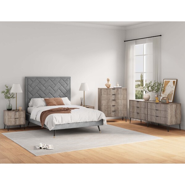 Manhattan Comfort 3-Piece DUMBO 5-Drawer Tall Dresser, 6-Drawer Double Low Dresser and Nightstand 2.0 in Rustic Grey - 3-DB07-GY
