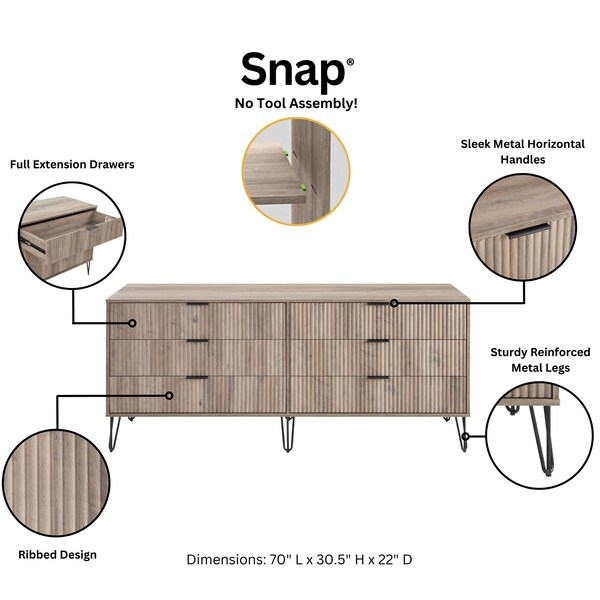 Manhattan Comfort 3-Piece DUMBO 5-Drawer Tall Dresser, 6-Drawer Double Low Dresser and Nightstand 2.0 in Rustic Grey - 3-DB07-GY