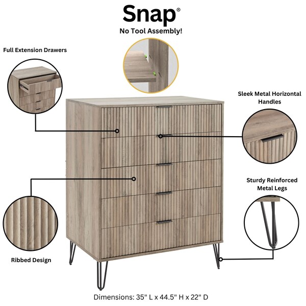 Manhattan Comfort 3-Piece DUMBO 5-Drawer Tall Dresser, 6-Drawer Double Low Dresser and Nightstand 2.0 in Rustic Grey - 3-DB07-GY
