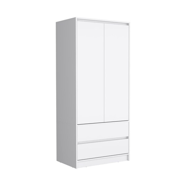Tuhome Austin 2 Drawers Armoire, Double Door, Hanging Rod, White - CLB8960