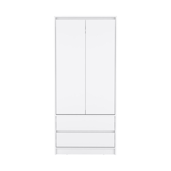 Tuhome Austin 2 Drawers Armoire, Double Door, Hanging Rod, White - CLB8960