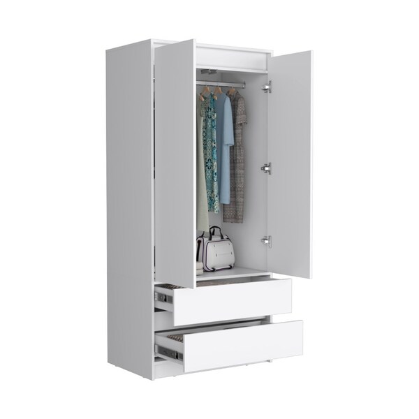 Tuhome Austin 2 Drawers Armoire, Double Door, Hanging Rod, White - CLB8960