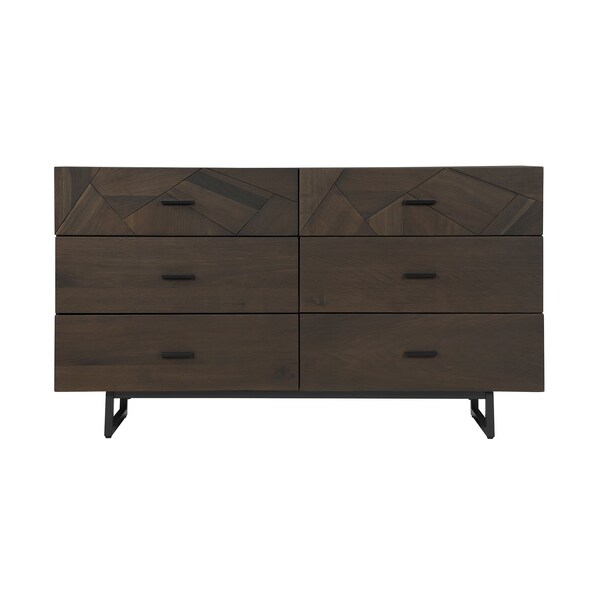 Armen Living Marquis 6 Drawer Oak Wood Dresser with Black Metal Legs - LCMUDRGR