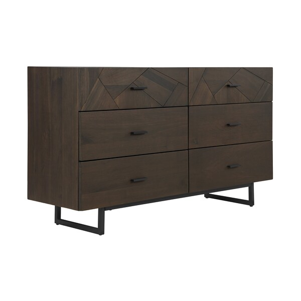 Armen Living Marquis 6 Drawer Oak Wood Dresser with Black Metal Legs - LCMUDRGR