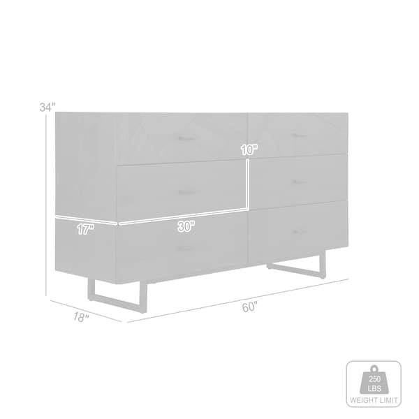 Armen Living Marquis 6 Drawer Oak Wood Dresser with Black Metal Legs - LCMUDRGR