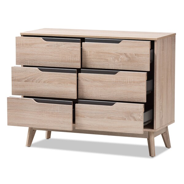 Baxton Studio Fella Mid-Century Modern Two-Tone Oak and Grey Wood 6-Drawer Dresser - 138-7702