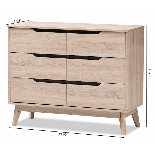 Baxton Studio Fella Mid-Century Modern Two-Tone Oak and Grey Wood 6-Drawer Dresser - 138-7702
