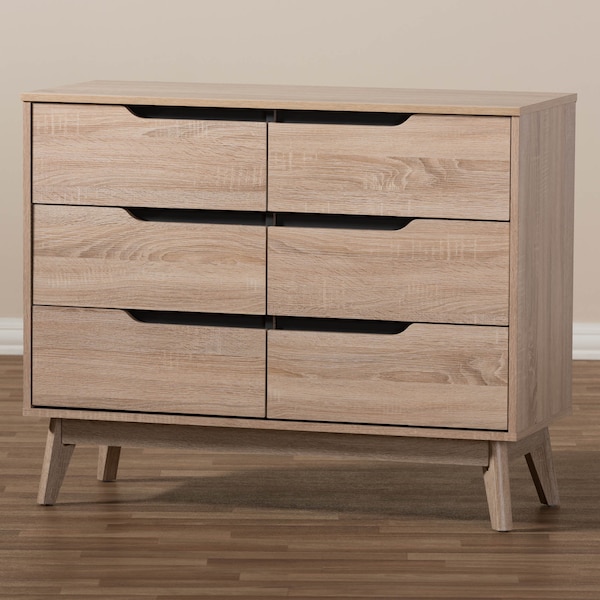 Baxton Studio Fella Mid-Century Modern Two-Tone Oak and Grey Wood 6-Drawer Dresser - 138-7702