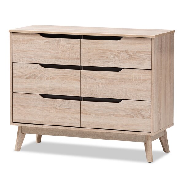 Baxton Studio Fella Mid-Century Modern Two-Tone Oak and Grey Wood 6-Drawer Dresser - 138-7702