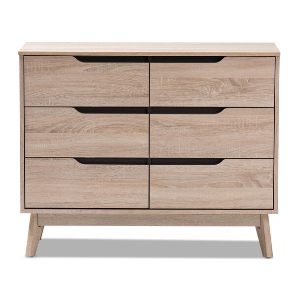 Baxton Studio Fella Mid-Century Modern Two-Tone Oak and Grey Wood 6-Drawer Dresser - 138-7702
