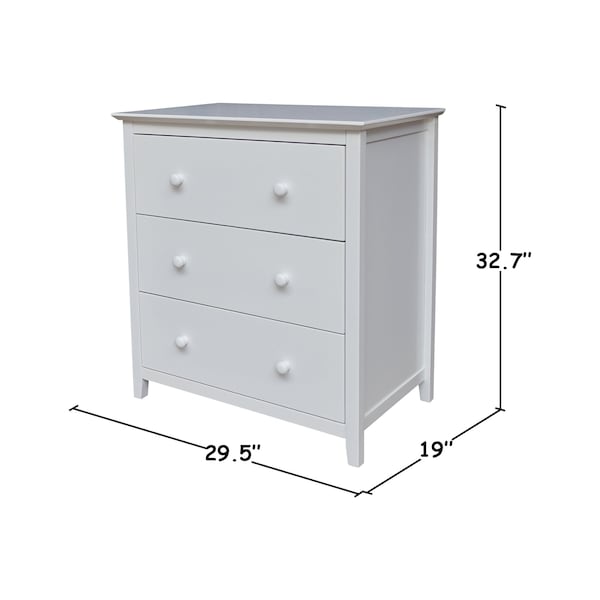 International Concepts Solid Wood Bedroom Dresser/Chest with 3 Drawers, White - BD08-8003