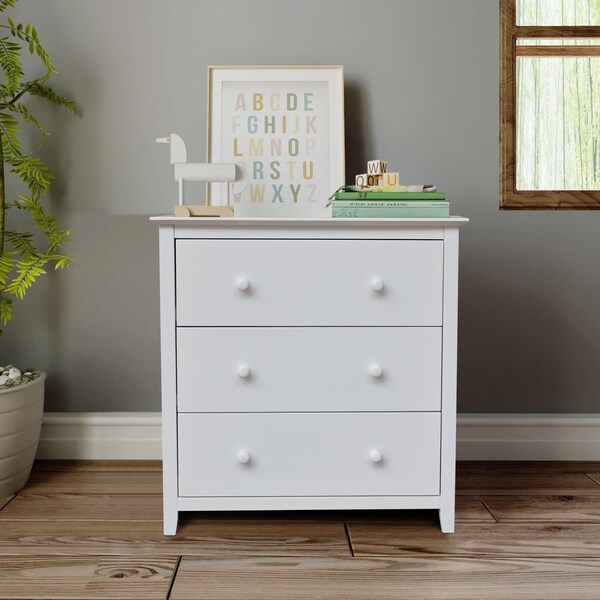 International Concepts Solid Wood Bedroom Dresser/Chest with 3 Drawers, White - BD08-8003
