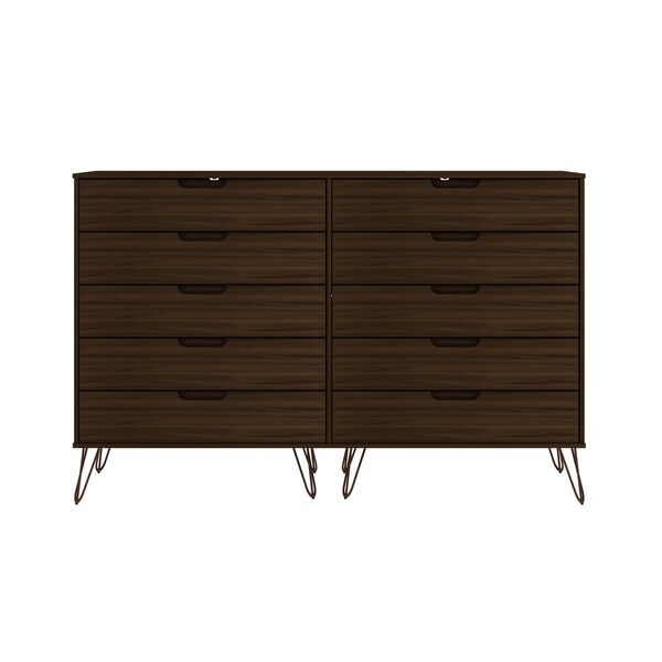 Manhattan Comfort Rockefeller 10-Drawer Dresser, 3-Drawer Dresser and 2-Drawer Nightstand in Brown - 178GMC5