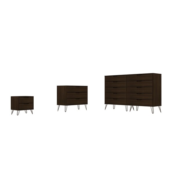 Manhattan Comfort Rockefeller 10-Drawer Dresser, 3-Drawer Dresser and 2-Drawer Nightstand in Brown - 178GMC5