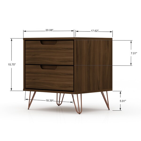 Manhattan Comfort Rockefeller 10-Drawer Dresser, 3-Drawer Dresser and 2-Drawer Nightstand in Brown - 178GMC5