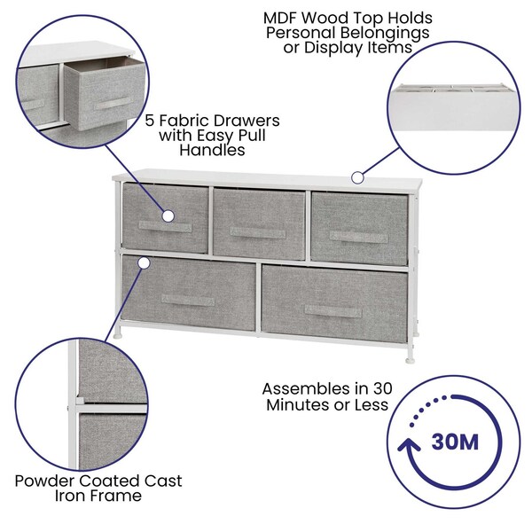 Flash Furniture White/Gray 5 Drawer Storage Chest Organizer - WX-5L206-X-WH-GR-GG