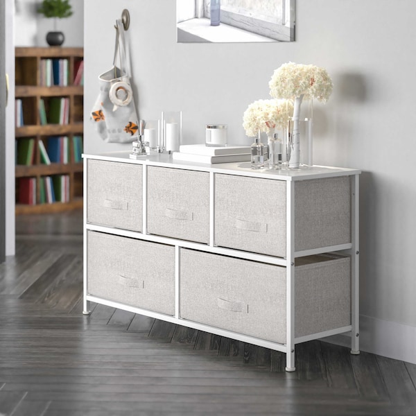 Flash Furniture White/Gray 5 Drawer Storage Chest Organizer - WX-5L206-X-WH-GR-GG