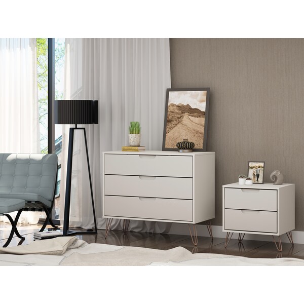 Manhattan Comfort Rockefeller Dresser and Nightstand Set, Off White - 104GMC8