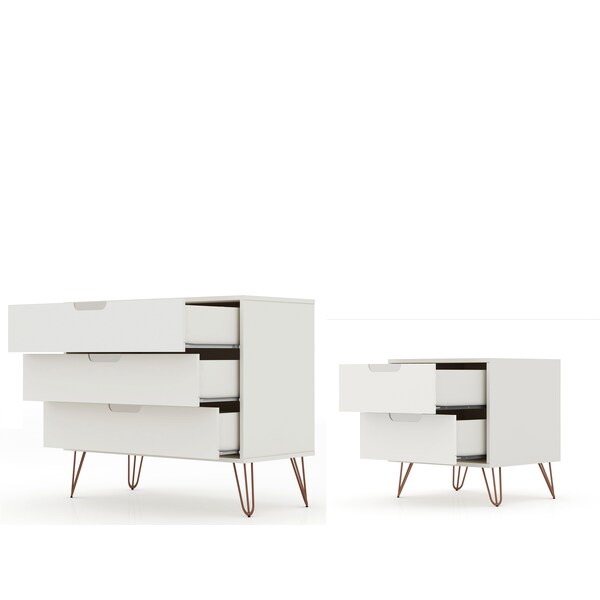 Manhattan Comfort Rockefeller Dresser and Nightstand Set, Off White - 104GMC8