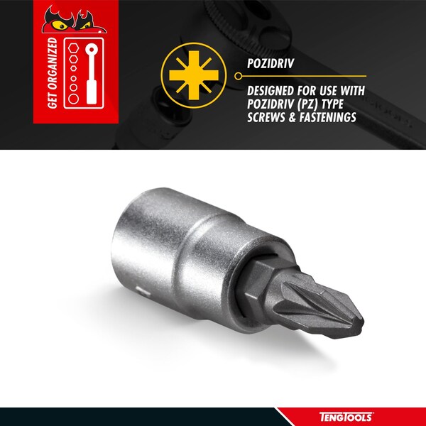 Teng Tools Pz2 1/4 Inch Drive Pozidriv Pozi Pz Chrome Vanadium Socket - M141602-C