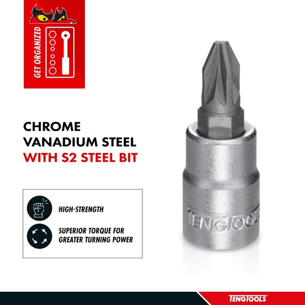 Teng Tools Pz2 1/4 Inch Drive Pozidriv Pozi Pz Chrome Vanadium Socket - M141602-C