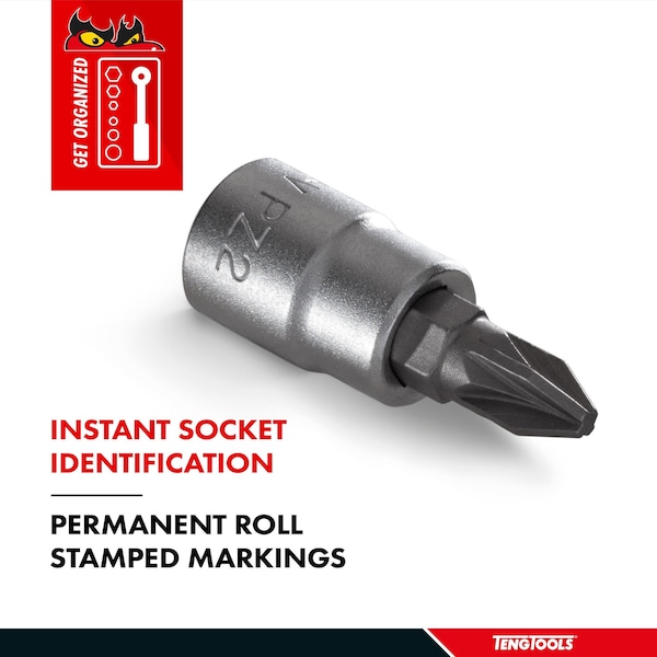 Teng Tools Pz2 1/4 Inch Drive Pozidriv Pozi Pz Chrome Vanadium Socket - M141602-C