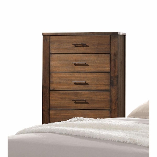 Gfancy Fixtures 48 x 34 x 16 in. Composite Wood 5 Drawer Chest Dresser with Brass Metal Hardware, Oak - GF3088984