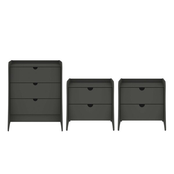 Manhattan Comfort Coney 3-Piece Dresser and 2 Nightstands in Grey - 188GMC9