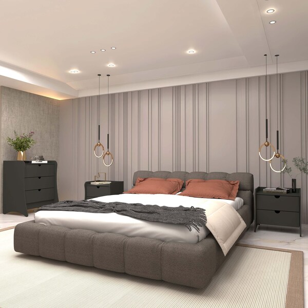 Manhattan Comfort Coney 3-Piece Dresser and 2 Nightstands in Grey - 188GMC9