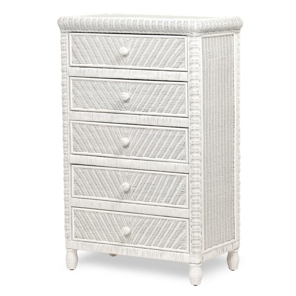 Sea Winds Coastal Furniture Santa Cruz 5 Drawer Chest w/ Glass Top - B57935-WHITE