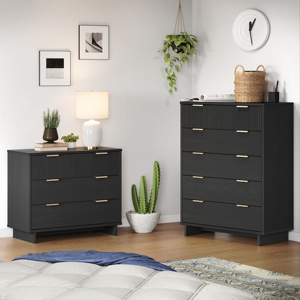 Manhattan Comfort Granville Dark Grey 3-Drawer Dresser and 5-Drawer Chest, Set of 2 - GRAN025