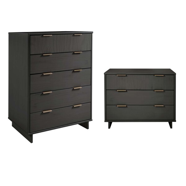 Manhattan Comfort Granville Dark Grey 3-Drawer Dresser and 5-Drawer Chest, Set of 2 - GRAN025