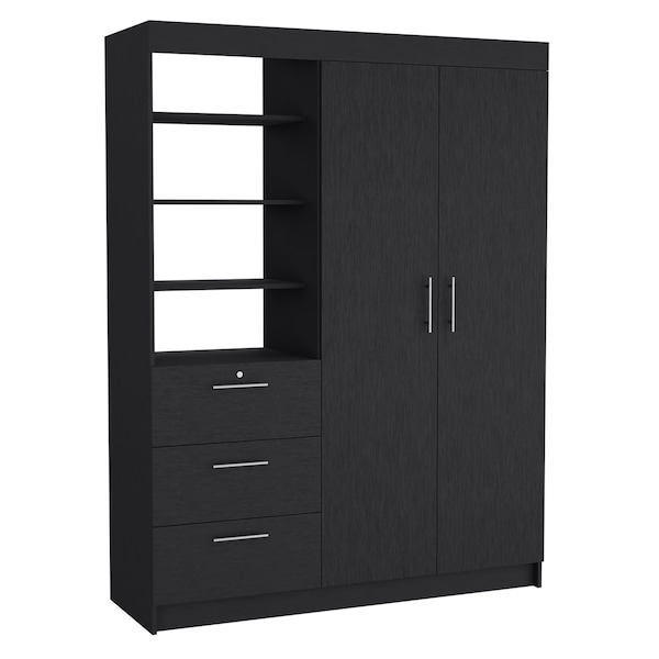 Tuhome Kenya 3 Drawers Armoire, Double Door, 3-Tier Shelf, Black - CLW8963