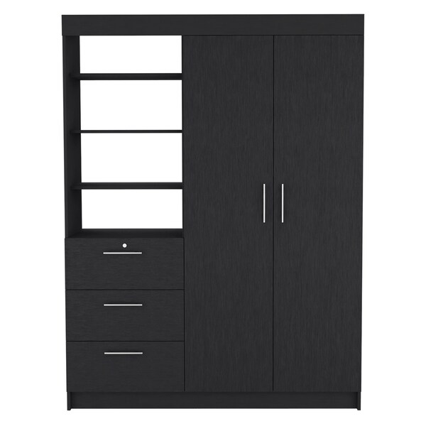 Tuhome Kenya 3 Drawers Armoire, Double Door, 3-Tier Shelf, Black - CLW8963