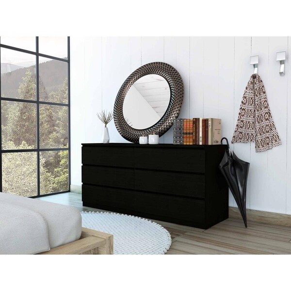 Gfancy Fixtures 60 in. Black Six Drawer Double Dresser - GF3691434